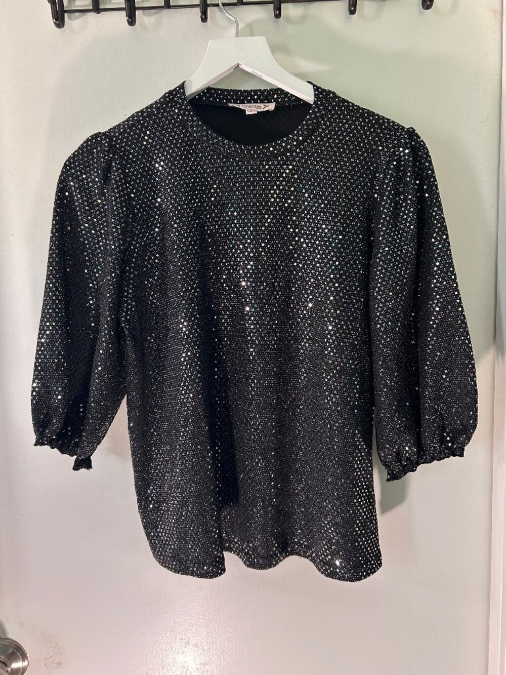 Nanette by Nanette Lepore Black Shimmer Puff Sleeve Knit Top Size Small Holiday